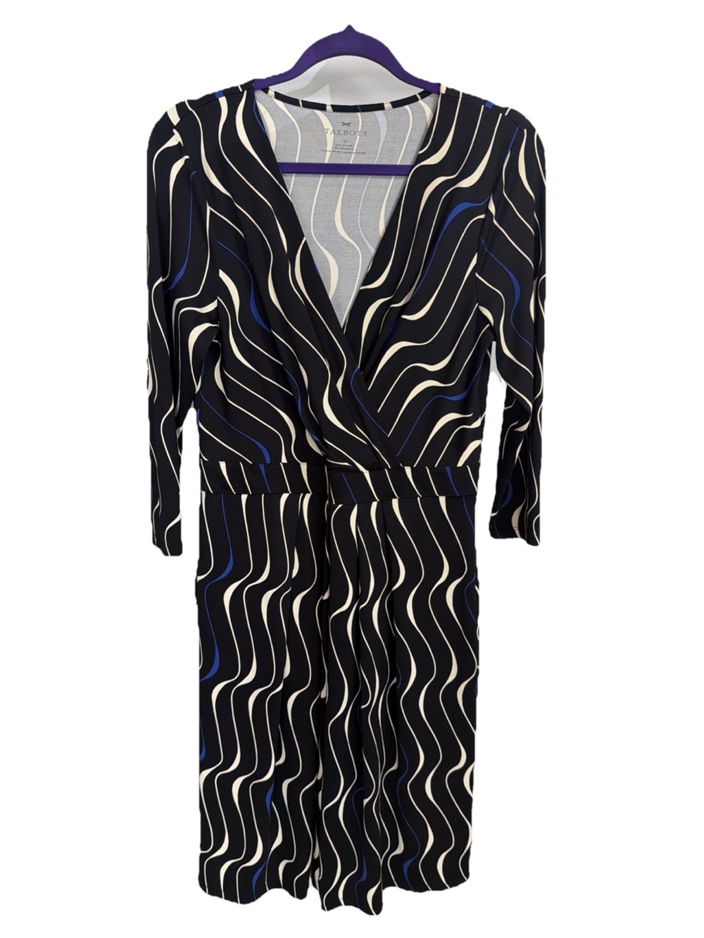 Talbot Black whimsical Waves mid Dress Size 10 Y2K 90S stretch V-Neck BB-6